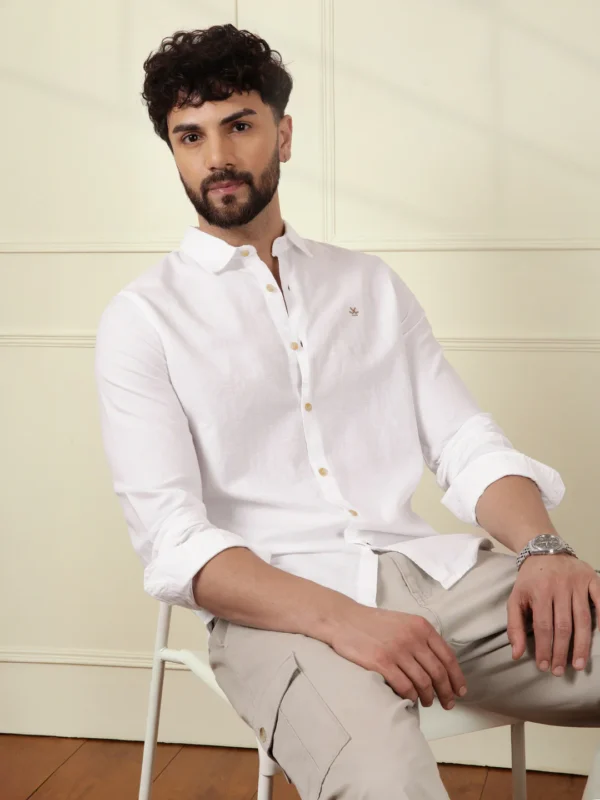 Solid Linen Blend Shirt | White - Image 6
