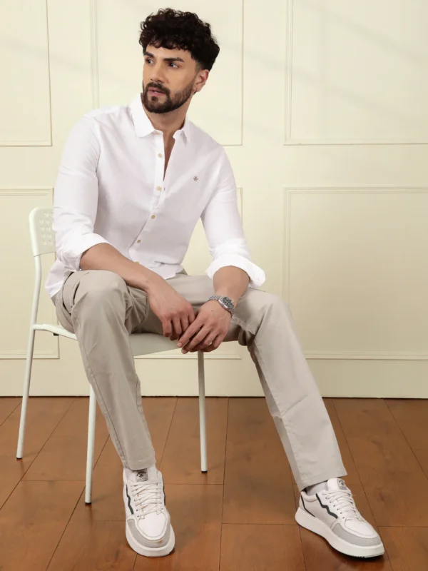 Solid Linen Blend Shirt | White - Image 5