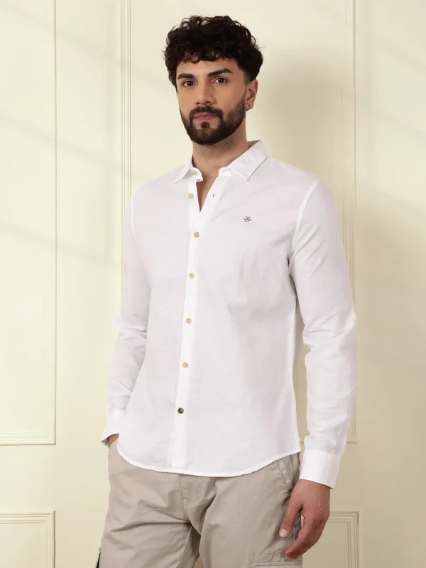 Solid Linen Blend Shirt | White - Image 3