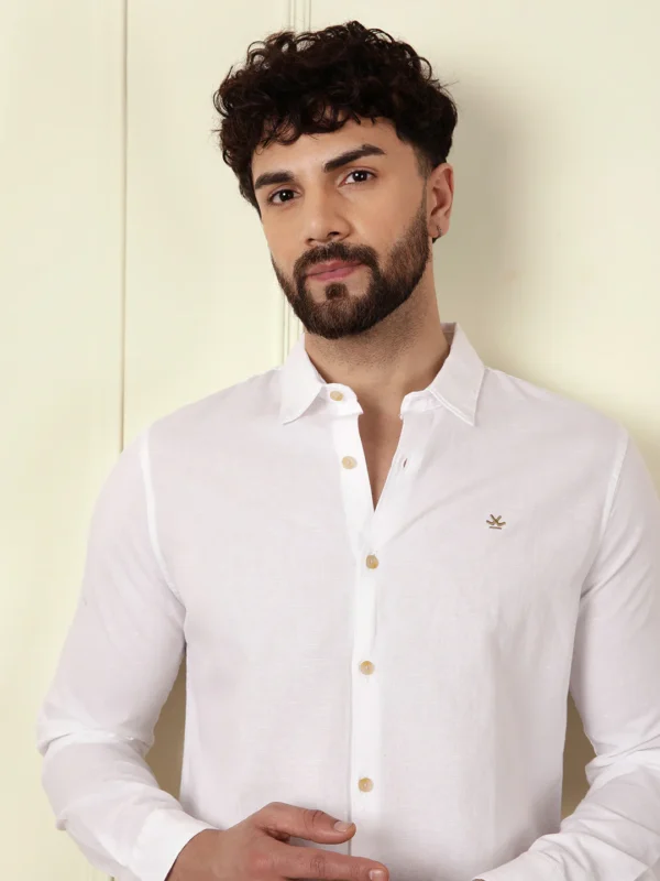 Solid Linen Blend Shirt | White - Image 2